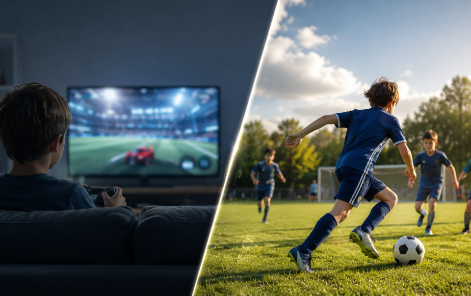 adolescents jouant au soccer à Montréal — sport d'équipe et temps d'écran